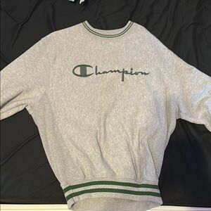 Champion Gray Crewneck Sweater with Green Accents